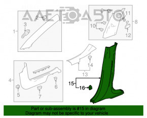 Capacul stâlpului central, partea de jos, stânga, Chevrolet Equinox 18-21, negru, zgârieturi