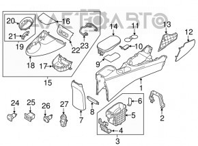 Consola centrală cu cotieră și suporturi pentru pahare pentru Kia Soul 14-19