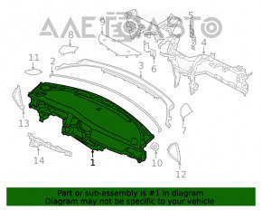 Panoul frontal al torpedo-ului fără AIRBAG pentru Kia Optima 16- negru, crăpat, zgâriat.