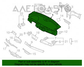 Panoul frontal al torpedo-ului fără AIRBAG Kia Niro 17-19 HEV, PHEV negru, fără difuzor central.