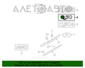 Emblema cu inscripția Q50 de pe capacul portbagajului Infiniti Q50 14-