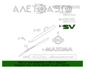 Эмблема надпись SV крышки багажника Nissan Maxima A36 16-