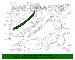 Absorbantul de impact al barei spate superioare Nissan Pathfinder 13-16, subțire, cu fisură.