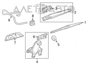 Capacul trapezoidal al portierei portbagajului Toyota Highlander 14-19 negru, pentru geamul care se deschide