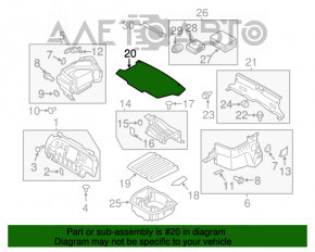 Capacul portbagajului pentru Hyundai Sonata 13-15 hybrid este mic, din material textil negru, zdrobit.