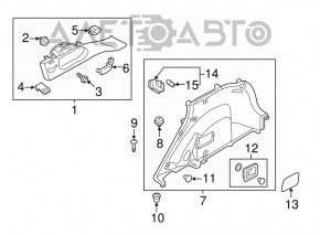 Capacul arcului stâng Kia Niro 17-18 HEV, PHEV negru, sub cortină, fără subwoofer.