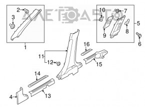 Decorație stâlp central stânga jos Kia Niro 17-22 HEV, PHEV negru nou original OEM