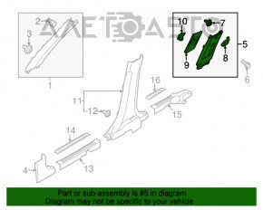 Capacul stâlpului central, curea superioară dreapta Kia Soul 14-19