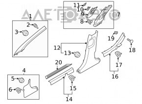 Capac prag prag exterior, treapta de jos fata stanga Hyundai Sonata 20- gri.