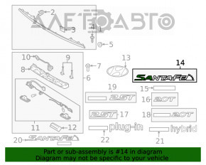 Emblema cu inscripția SANTAFE de pe ușa portbagajului Hyundai Santa FE 19-