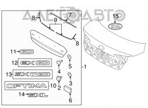 Emblema capacului portbagajului EX GDI Kia Optima 11-15