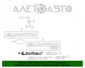 Emblema cu inscripția "LIMITED" pentru capacul portbagajului Hyundai Elantra AD 17-20