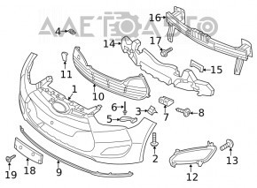 Grila inferioară a bara de protecție față pentru Hyundai Veloster 12-17 fără PTF, nouă, originală OEM