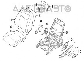 Scaunul șoferului Nissan Leaf 13-17 fără airbag, manual, încălzire, piele neagră.