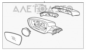 Зеркало боковое левое Kia Forte 4d 17-18 рест 5 пинов, подогрев, красное