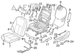 Scaun de pasager Infiniti Q50 14-16 cu airbag, electric, piele, negru, pentru curățare chimică, ușor uzat.