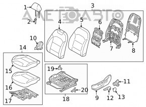 Scaunul șoferului Kia Niro 17-22 HEV, PHEV fără airbag, combinat, negru, electric, încălzit, uzat, zgârieturi pe plastic, nevoie de curățare