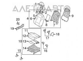 Scaun pasager Hyundai Sonata 11-15 cu airbag, manual, combinat, gri, pentru curățare chimică