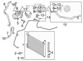 Radiatorul condensatorului de aer condiționat Toyota Prius V 12-17 are celulele blocate.