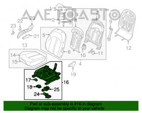 Scaun de pasager Kia Optima 16- fără airbag, manual, tapițerie neagră, crăpat în capacul de protecție.