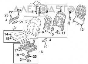 Scaun de pasager Kia Optima 16- fără airbag, manual, tapițerie neagră, crăpat în capacul de protecție.