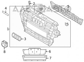 Grila radiator Audi Q5 8R 13-17 rest, pentru senzori parcare, nisip, fisura, vopsea decojita, vopsit crom