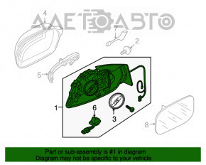 Oglindă laterală stângă Audi Q5 8R 09-17, 15 + 2 pini, BSM, auto-întunecare, auto-pliere, semnalizare, încălzire, iluminare, negru, zgârietură