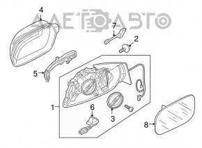 Oglindă laterală stângă Audi Q5 8R 09-17, 15 + 2 pini, BSM, auto-întunecare, auto-pliere, semnalizare, încălzire, iluminare, negru, zgârietură