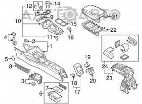 Consola centrală cu cotieră pentru Audi A3 8V 15-20, neagră, cotieră din piele neagră