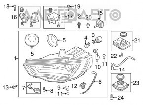 Far stânga față completă Audi A3 8V 15-16 xenon hid, cu fixare inferioară, nisip, zgârietură