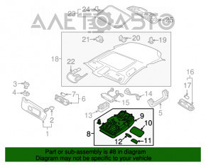 Плафон освещения передний под люк Audi A3 8V 15-16 4d черный, без подсветки салона, под люк