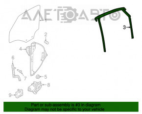 Уплотнитель стекла с молдингом задний правый Audi A3 8V 15-20 4d, 5d хром