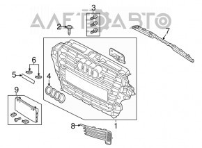 Решетка радиатора grill в сборе Audi A3 8V 15-16 графит, треснута, трещина на хроме