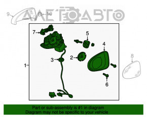 Oglindă laterală stângă Audi A3 8V 15-20 4 uși, 5 uși, 6 pini, semnalizator, încălzire, alb, crăpată pe semnalizator