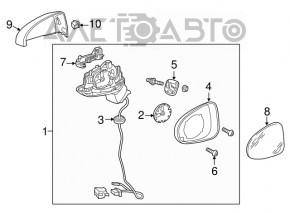 Oglindă laterală stângă Audi A3 8V 15-20 4 uși, 5 uși, 6 pini, semnalizator, încălzire, alb, crăpată pe semnalizator