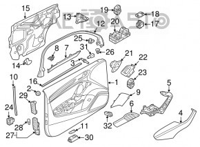 Обшивка двери карточка передняя левая Audi A3 8V 15-20 4d, 5d, черная, кожа, Bang and Olufsen