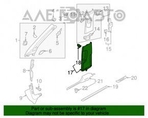 Capacul stâlpului central, partea de jos, stânga, Audi A3 8V 15-20, 4 uși, 5 uși, negru.