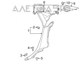 Накладка задней стойки левая верх Audi A3 8V 15-17 4d, 5d, черная