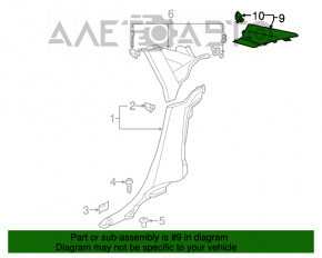 Накладка задней стойки правая верх Audi A3 8V 15-17 4d, 5d, черная