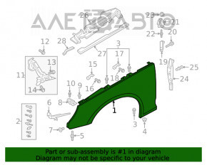 Крыло переднее левое Audi A4 B9 17-19 с кронштейном, белый LY9C, тычка