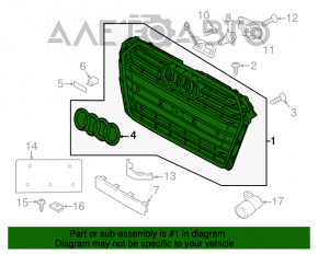 Grila radiatorului asamblată Audi A4 B9 17-19 cu emblema, fără senzori de parcare, crom strălucitor