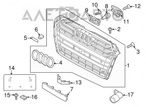 Grila radiatorului asamblată Audi A4 B9 17-19 cu emblema, fără senzori de parcare, crom strălucitor