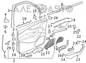 Обшивка двери карточка передняя левая Audi A4 B9 17-19 черная, накладка под алюминий