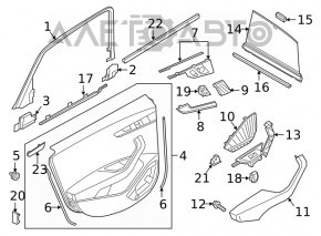 Capacul usii spate stanga Audi A4 B9 17-19 negru, cu difuzor, insertie de aluminiu