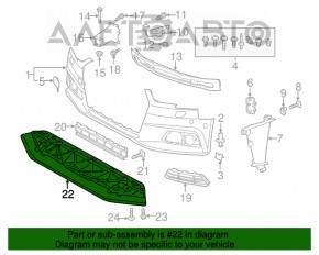 Protecția pentru bara de protecție față a Audi A4 B9 17 are fisuri, rupturi și suporturile sunt rupte.