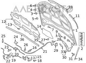 Трос открывания замка капота Audi A4 B9 17- передняя часть