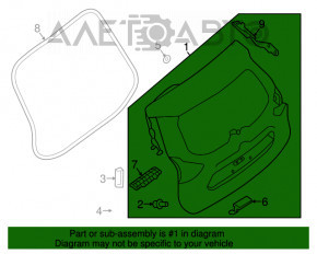 Capota portbagajului completă cu geam Nissan Rogue 17-20 argintiu K23, cu ornamente, cu embleme, (SL), cu senzori de înclinare, cu cablaj