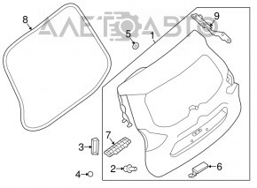 Capota portbagajului completă cu geam Nissan Rogue 17-20 argintiu K23, cu ornamente, cu embleme, (SL), cu senzori de înclinare, cu cablaj