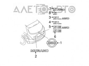 Emblema cu inscripția MURANO pentru portiera portbagajului Nissan Murano z50 03-08