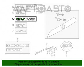Эмблема надпись SV AWD двери багажника Nissan Rogue Sport 17-19